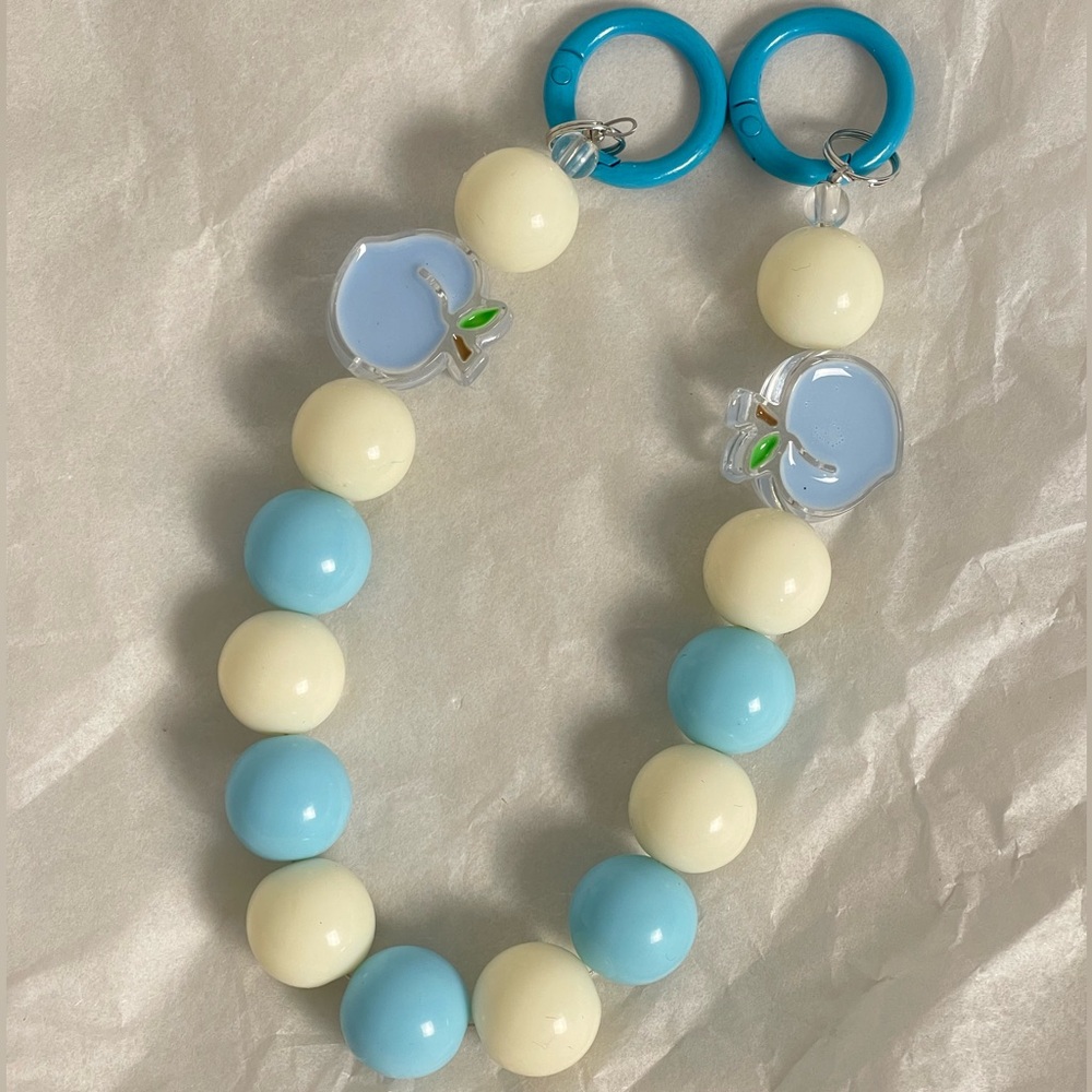Blue and Cream Beaded Phone chain Keychain